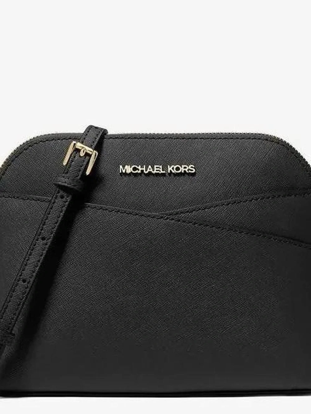 Michael Kors Black Leather Dome Crossbody with Gold Logo
